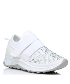 Slip ons με Αυτοκόλητο και Strass Λευκό Jianni di kappa.SN-53-LF