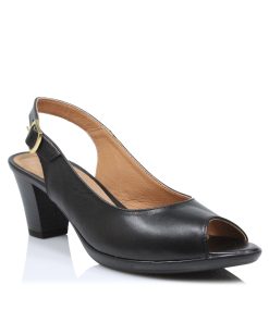 Πέδιλα Δερμάτινα Peep Toe Ανατομικά Μαύρα Χειροποίητα Jk 2007-MR