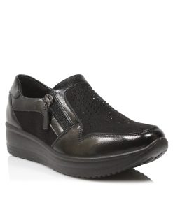 Sneakers Ανατομικά με Strass και Λάστιχο με Φερμουάρ Μαύρο Jianni d kapa 5262-SN-MR