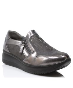 Sneakers Ανατομικά με Strass και Λάστιχο με Φερμουάρ Γκρι Jianni d kapa 562-SN-GR