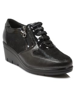 Sneakers Comfort με κορδόνια και Φερμουάρ Μαύρα Jk 610-SN-MR