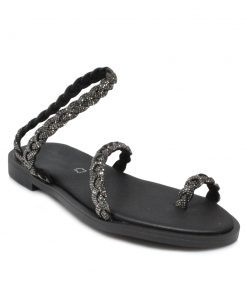 Flats Σανδάλια με Strass και Memory Foam Μαύρα Χειροποίητα Jianni di k 114-FL-MR