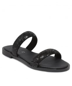 Flats Σανδάλια με Strass και Memory Foam Μαύρα Χειροποίητα Jianni di k 123-FL-MR