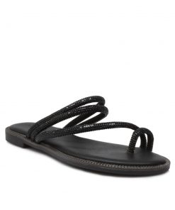 Flats με Strass Παντόφλα και Πέδιλο με Memory foam Μαύρα 1239-FL-MR