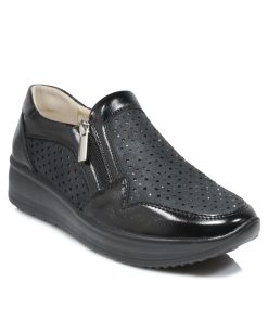 Sneakers Ανατομικά με Strass και Φερμουάρ Μαύρα Jk 53-SN-MR
