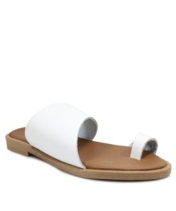Flats Δερμάτινα Σανδάλια με Memory Foam Λευκά Χειροποίητα Jianni d kapa 81-FL-LF
