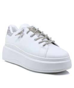 Sneakers με Strass Κορδόνια και Memory Foam Ασημί Jianni d kapa 9603-SN-AS