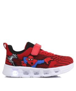 Sneakers Spiderman με Φωτάκια και Αυτοκόλλητο Κόκιννα 25-35 258-SN-KN